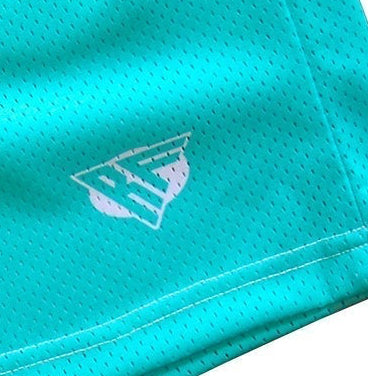 Close-up of RF-Wear Men's Mesh Solid Color Shorts in Teal