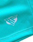 Close-up of RF-Wear Men's Mesh Solid Color Shorts in Teal