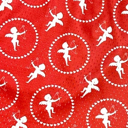 Close-up of RF-Wear Men's Cupid/Heart Shorts in Red/White