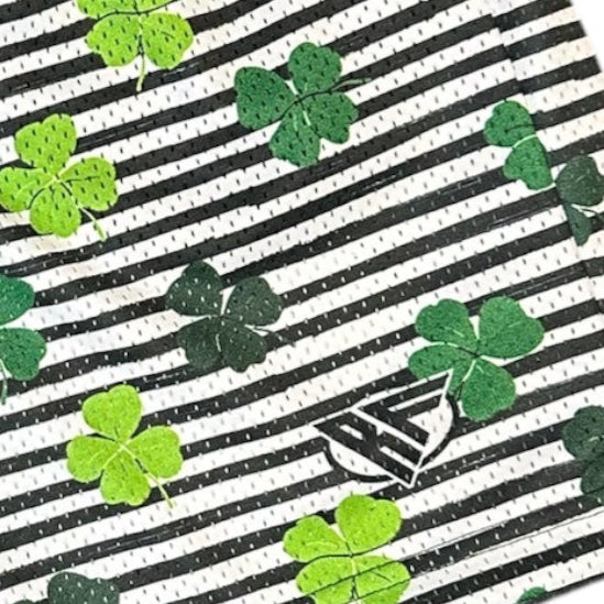 Close-up of RF-Wear Men's Mesh Split Shamrock Shorts in Black/Green
