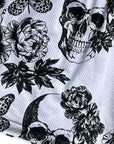 Close-up of RF-Wear Men's Mesh Split Skull Shorts in Black/White