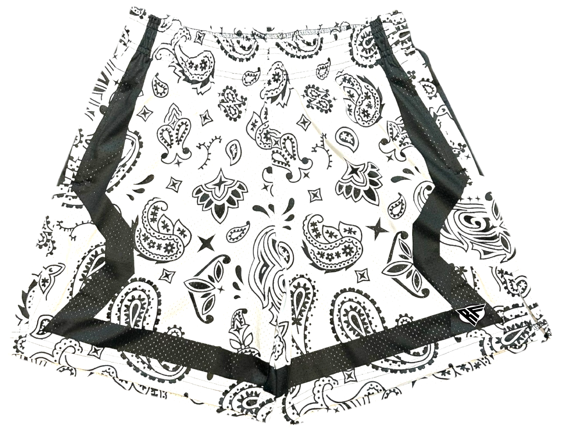 RF Wear Men's Mesh Sport Paisley Shorts - White/Black