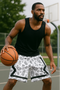 RF Wear Men's Mesh Sport Paisley Shorts - White/Black - Front