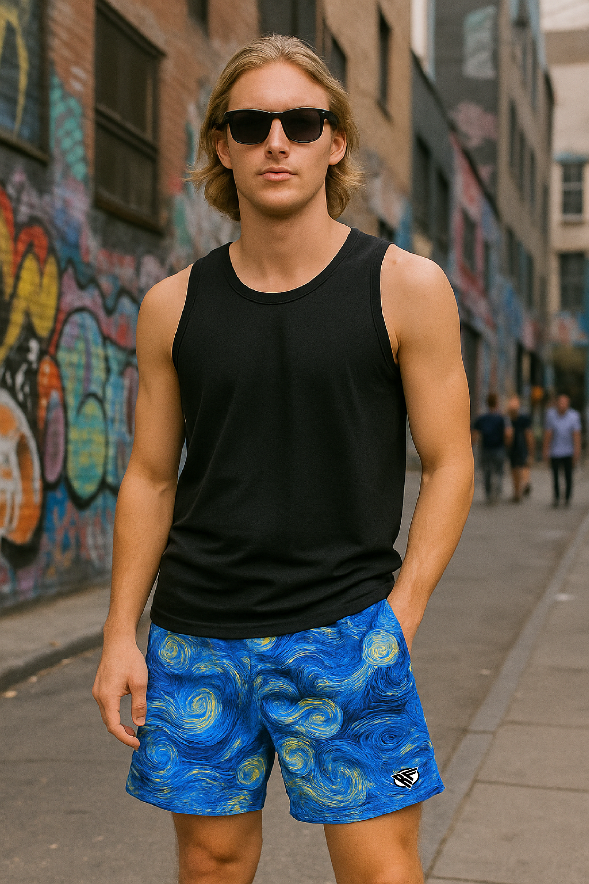 RF Wear Men's Mesh Starry Shorts - Blue - Model Front View