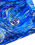 Close-up of RF-Wear Men's Mesh Starry Shorts in  Blue with RF logo