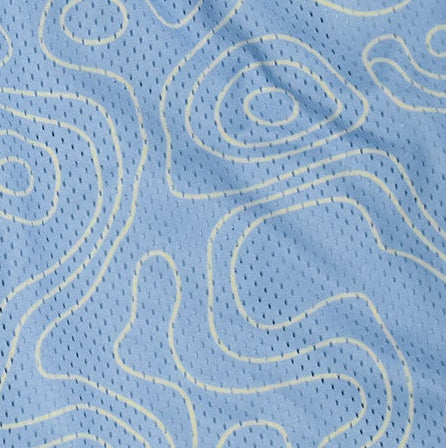 Close-up of RF-Wear Men's mesh topography shorts in sky blue