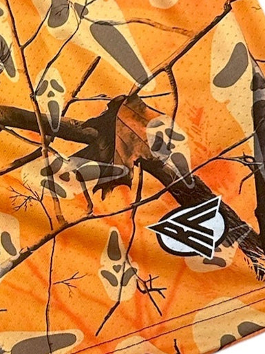 RF Wear Men&#39;s Mesh Tree Camo Ghost Shorts - Orange - Close Up Logo