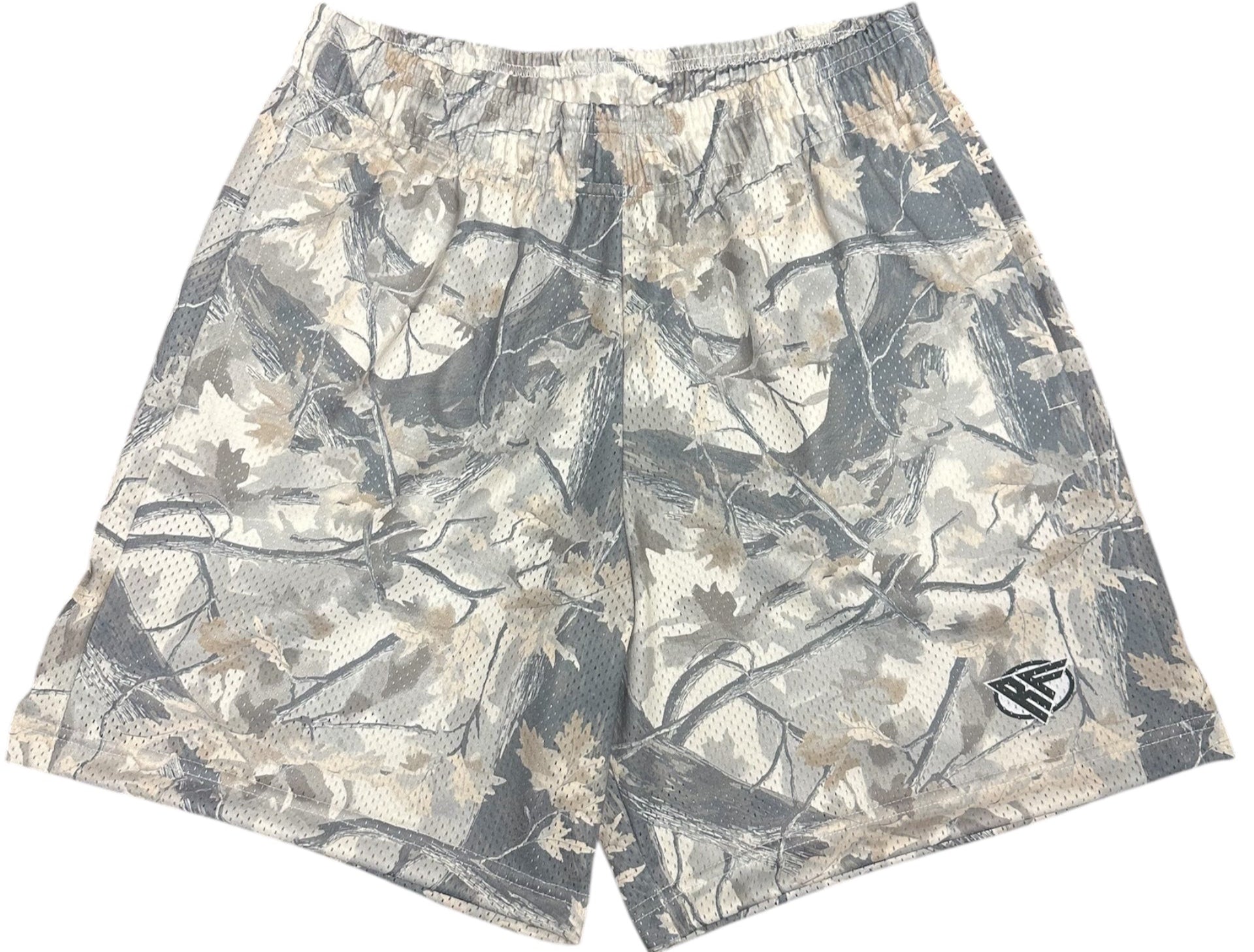 RF Wear Men's Mesh Tree Camo Shorts - Cream/Grey - Front