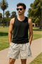 RF Wear Men's Mesh Tree Camo Shorts - Cream/Grey - Model Front View