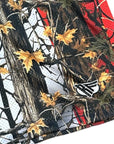 Close-up of RF-Wear Men's Mesh Tree Camo Shorts - Mexico Flag with RF logo