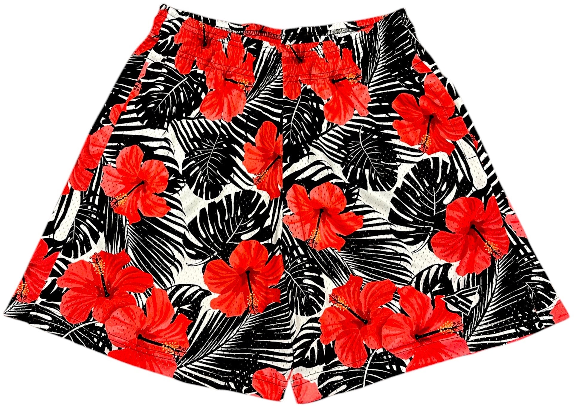 RF-Wear Men's Mesh Tropical Flower shorts - Coral on Black/White
