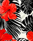 Close up of RF-Wear Men's Mesh Tropical Flower shorts - Coral on Black/White
