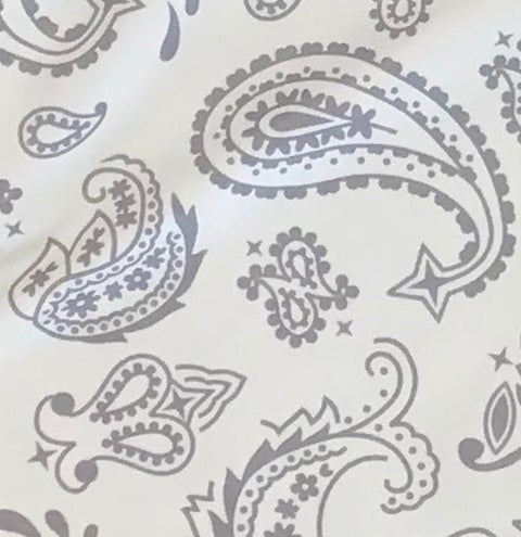 Close-up of RF-Wear Men's Paisley Shorts in Cream/Grey 