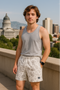 RF Wear Men's Paisley Shorts - Cream/Grey - Model Front View