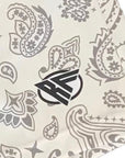 Close-up of RF-Wear Men's Paisley Shorts in Cream/Grey with RF logo