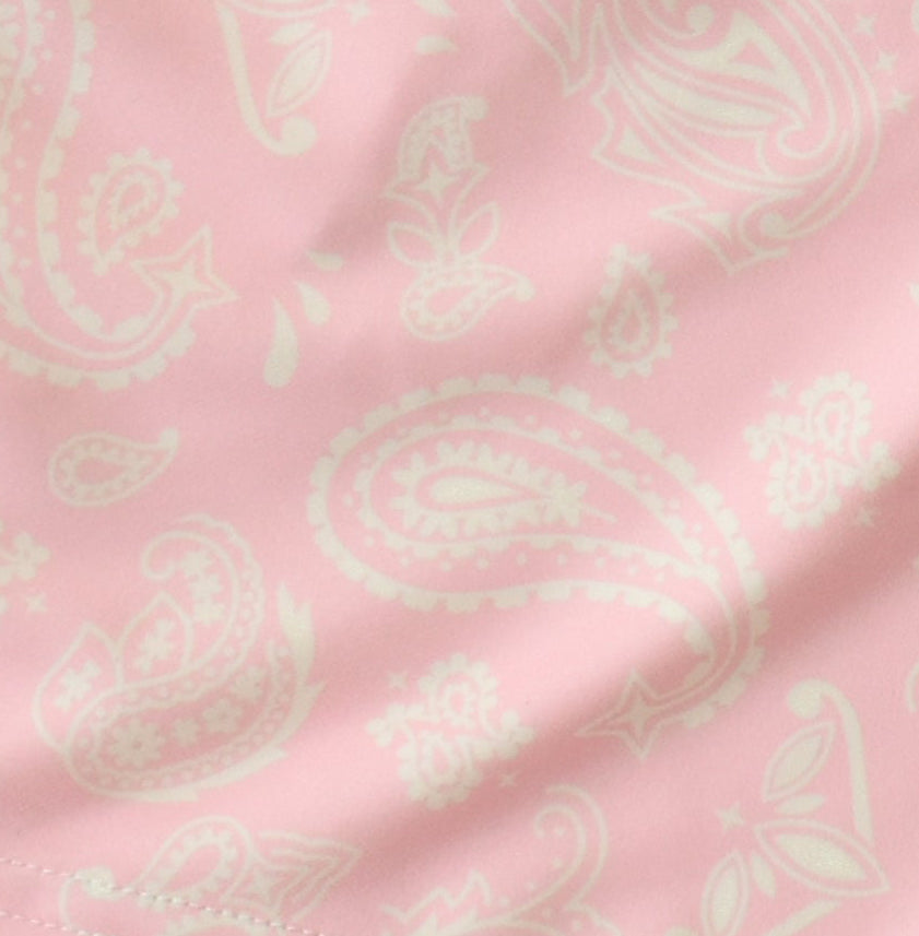 Close-up of RF-Wear Men's Paisley Shorts in Pink/Cream 