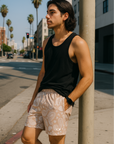 RF Wear Men's Paisley Shorts - Tan/White  - Model Front View