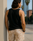 RF Wear Men's Paisley Shorts - Tan/White  - Model Back View