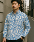 RF Wear Men's Quarter Zip Porcelain Top  - Blue/White - Model Front View