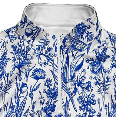 Close-up of zipper on RF-Wear Men's Quarter Zip Porcelain Top  in Blue/White 