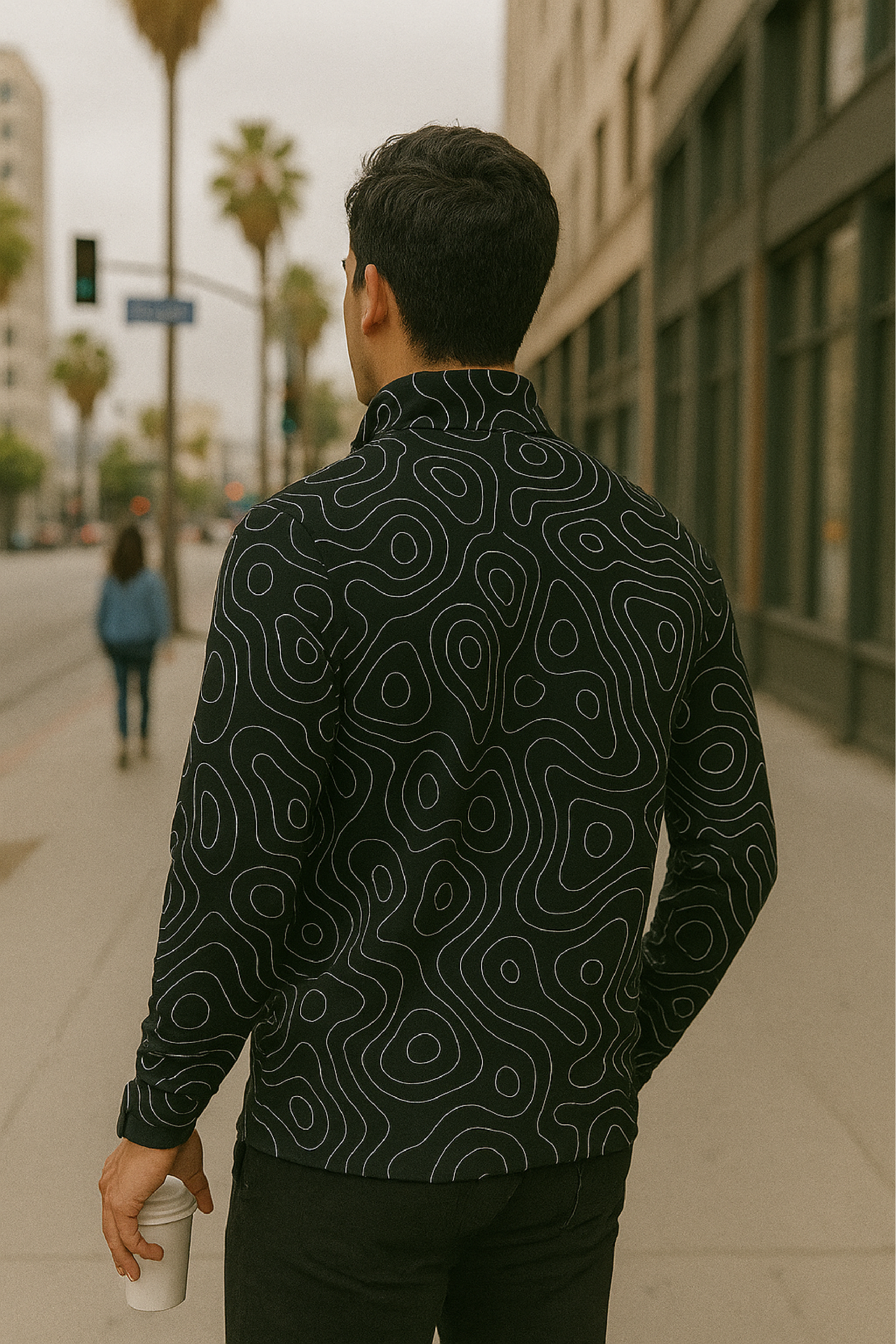 RF Wear Men's Quarter Zip Topography Top - Black/White - Model Back View
