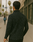 RF Wear Men's Quarter Zip Topography Top - Black/White - Model Back View