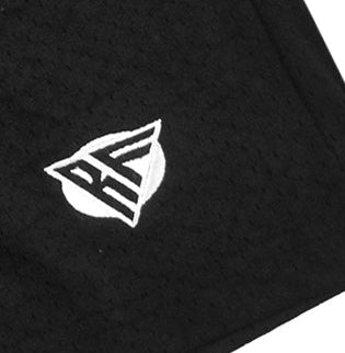 Close up of RF-Wear Men's Reaper Shorts in Black with RF logo