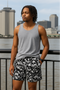 RF Wear Men's Skull Shorts - Black/White - Model Front View