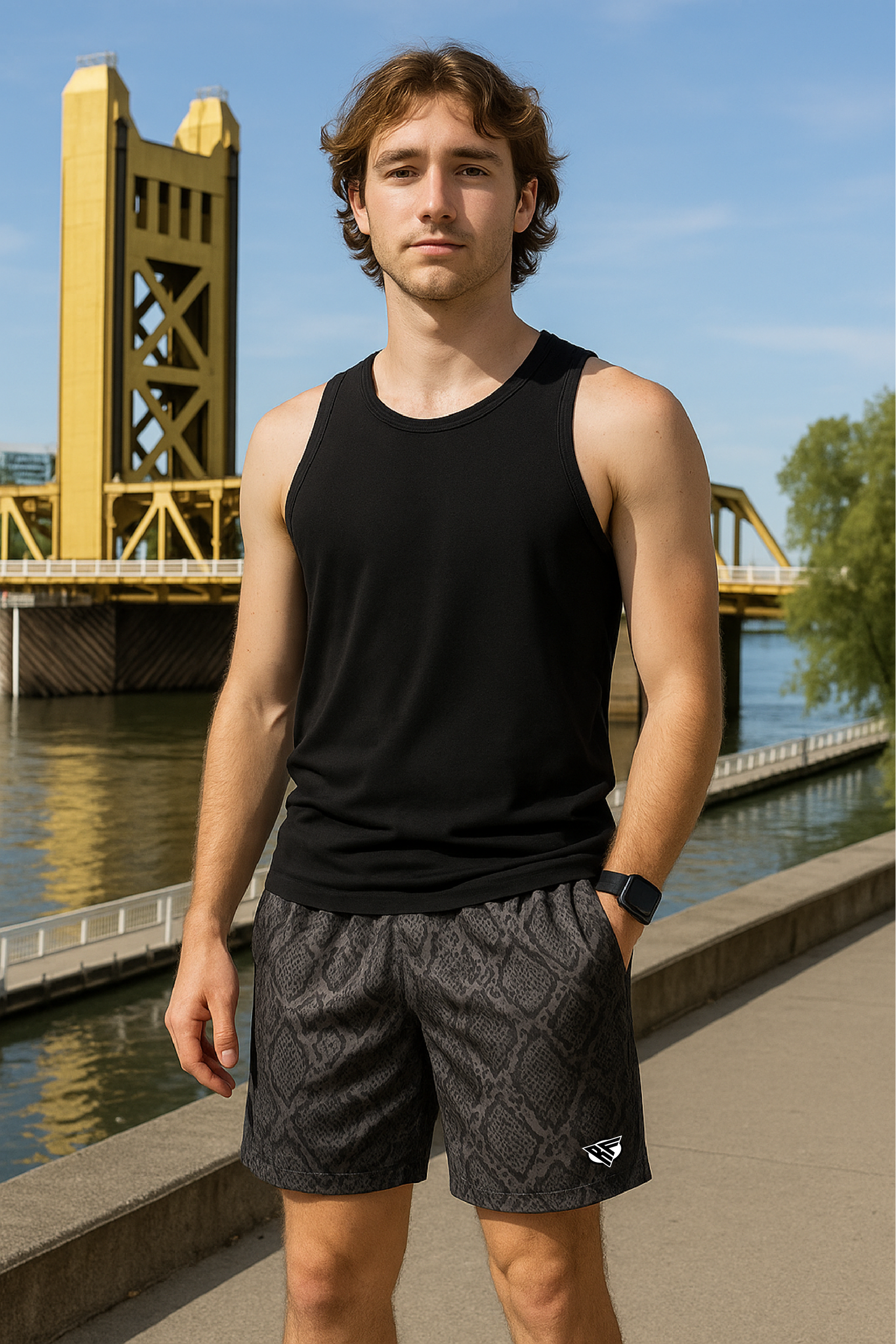 RF Wear Men's Snakeskin Shorts - Black - Model Front View