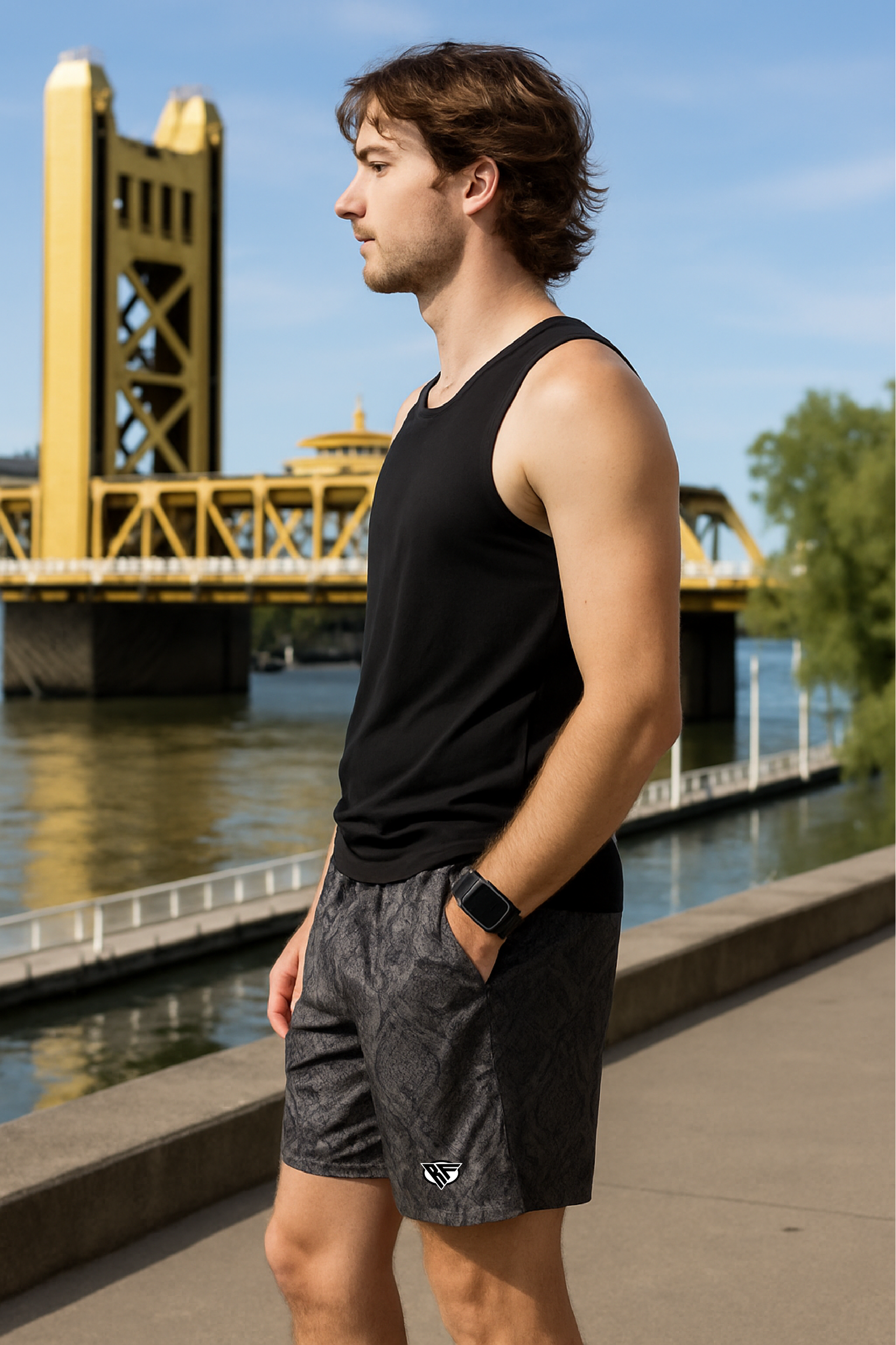 RF Wear Men's Snakeskin Shorts - Black - Model Side View
