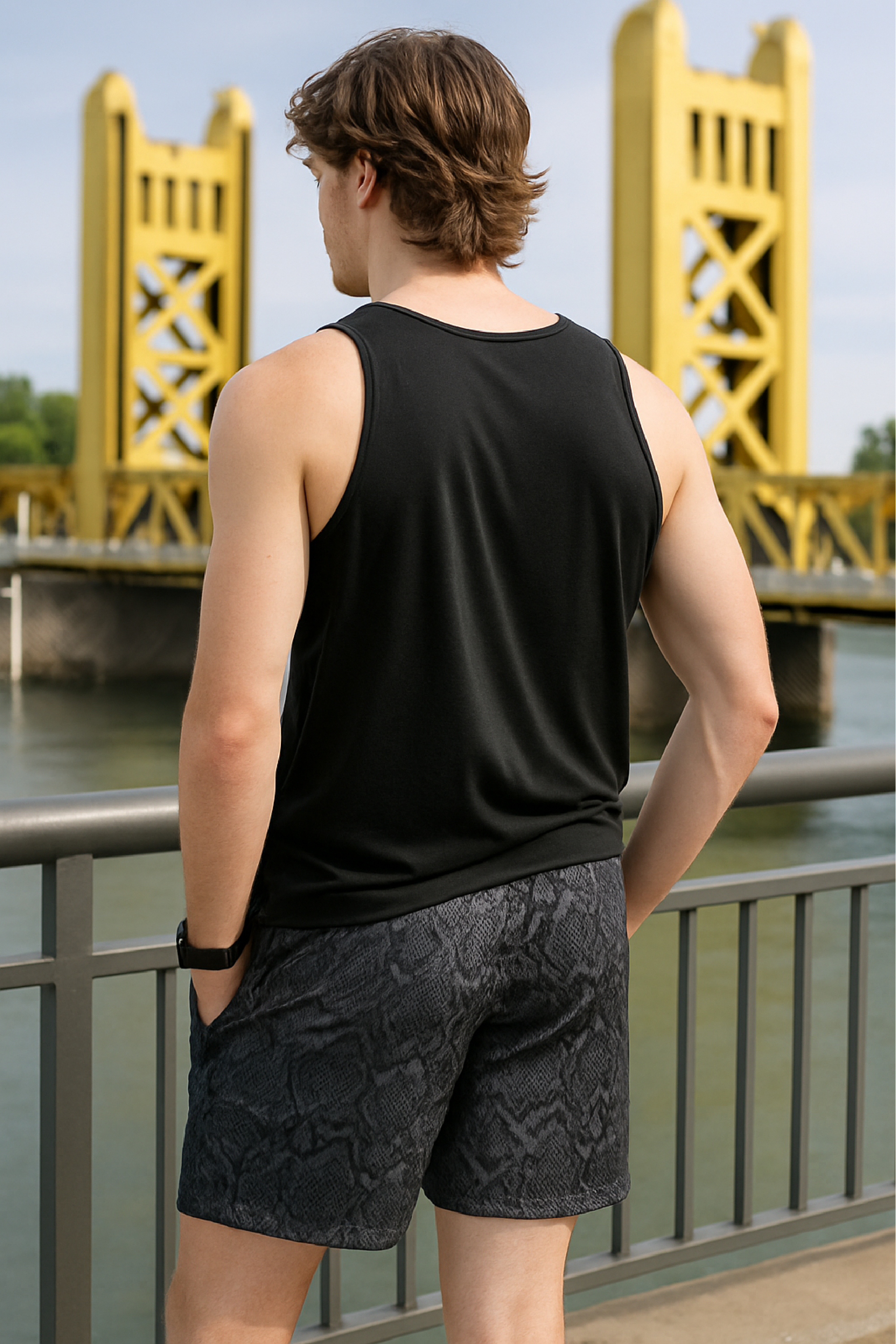 RF Wear Men's Snakeskin Shorts - Black - Model Back View