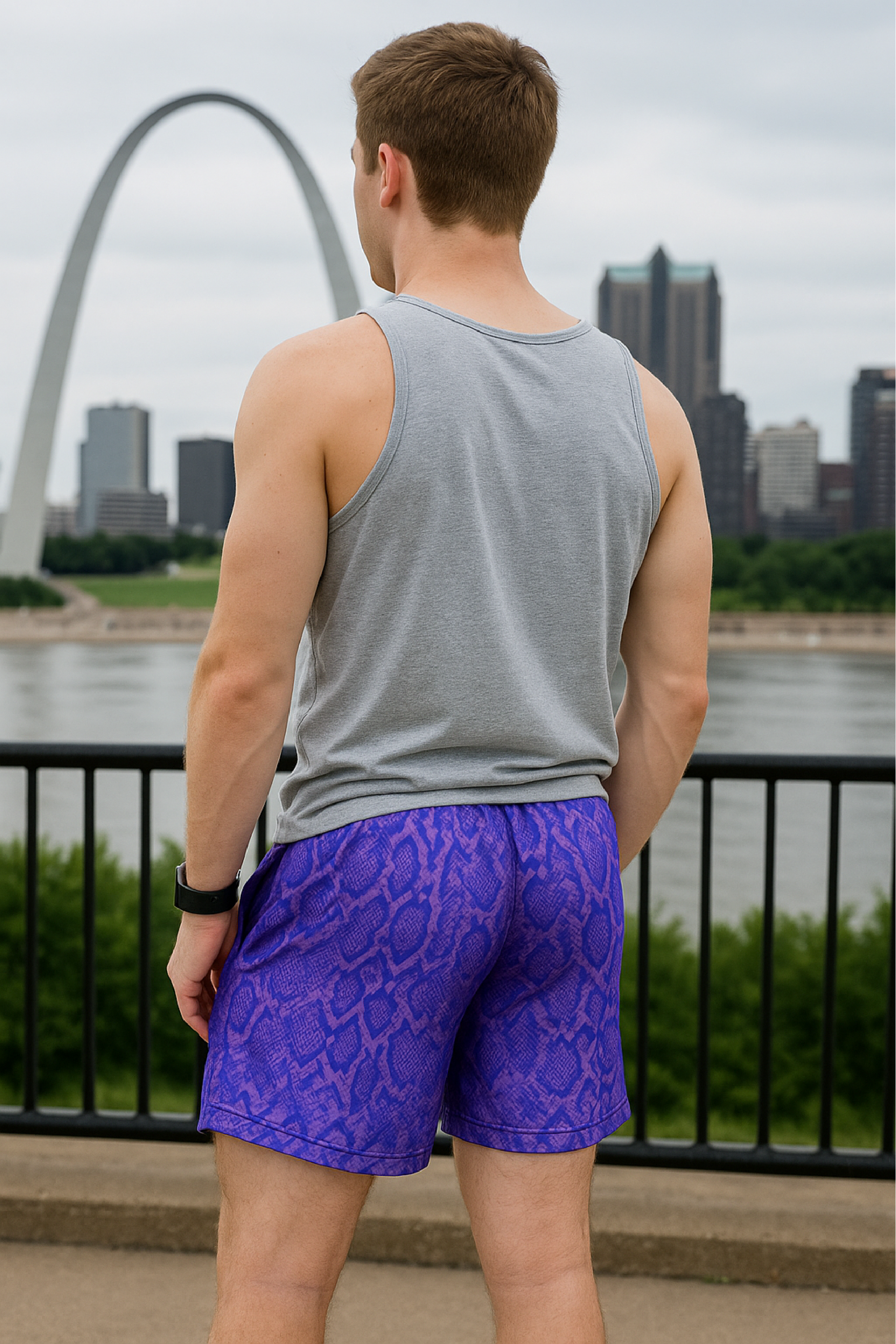 RF Wear Men's Snakeskin Shorts - Purple - Model Back View