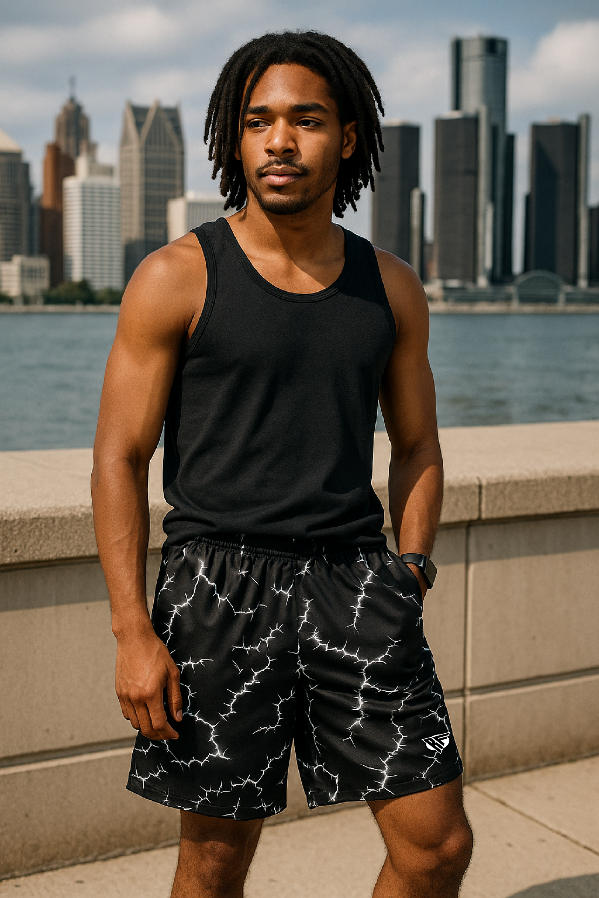 RF Wear Men's Sparks Shorts - Black/White - Model Front View