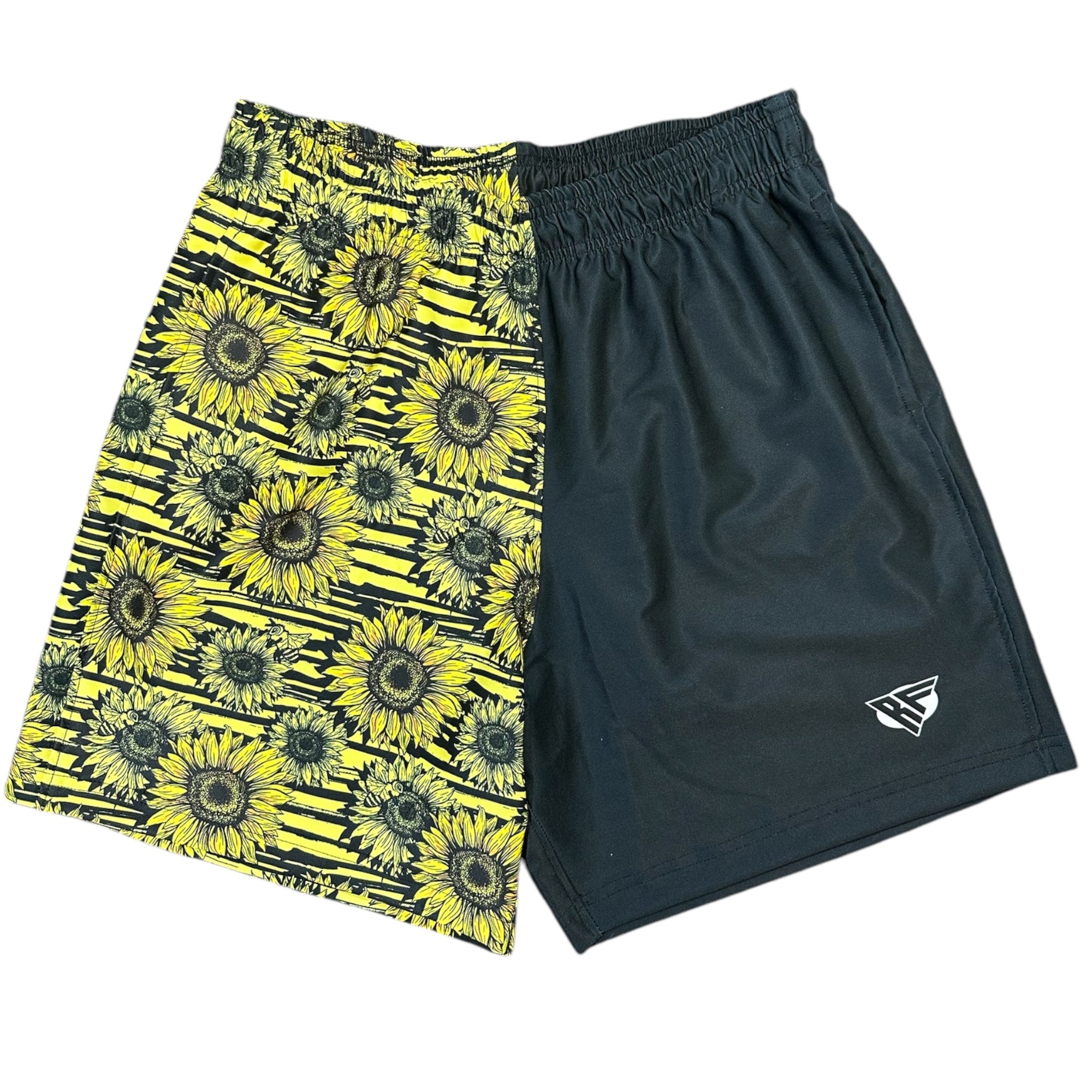 RF-Wear Men's Split Sunflower Shorts in Black/Yellow