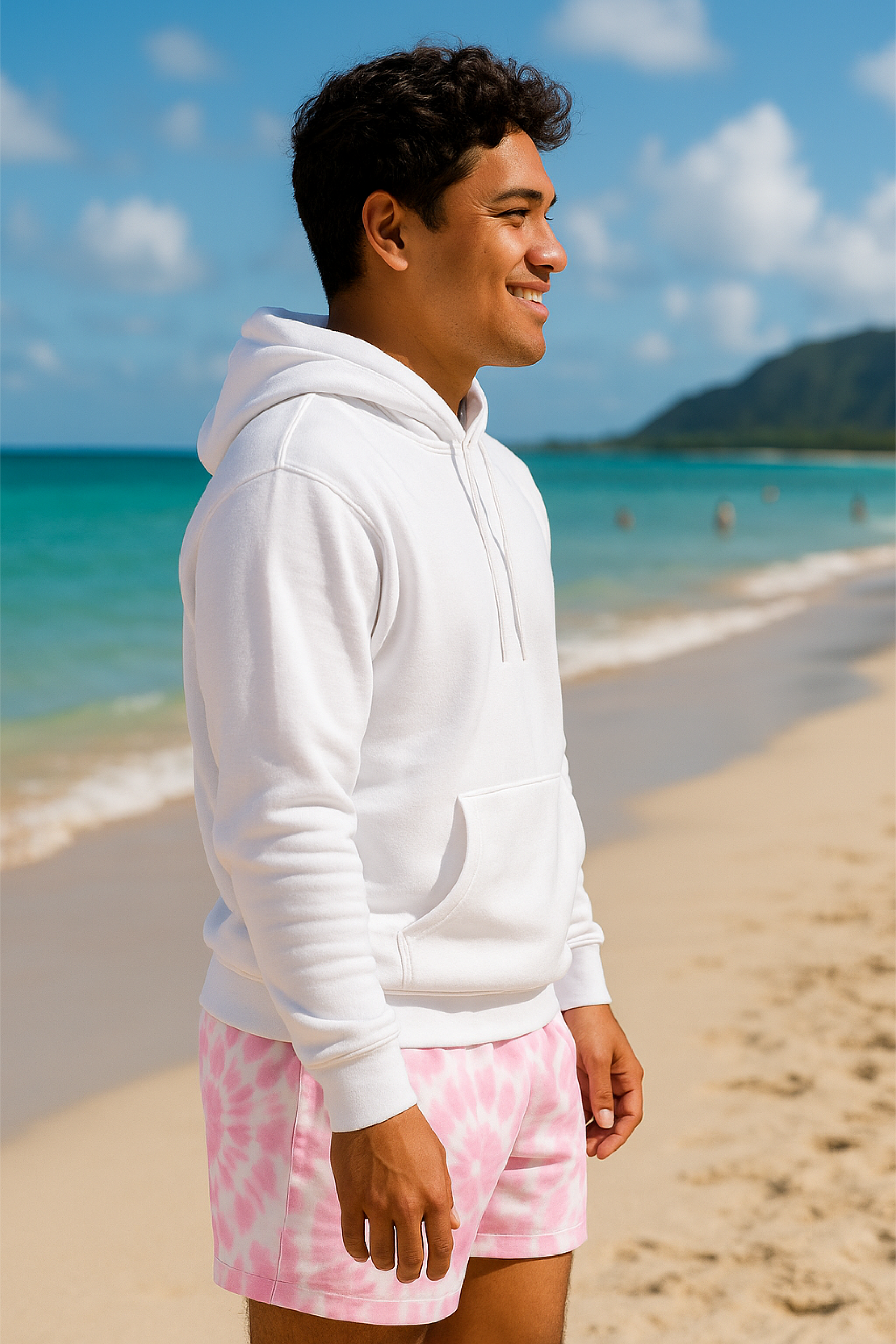 RF Wear Men's Tie Dye Shorts - Pink/White - Model Side View