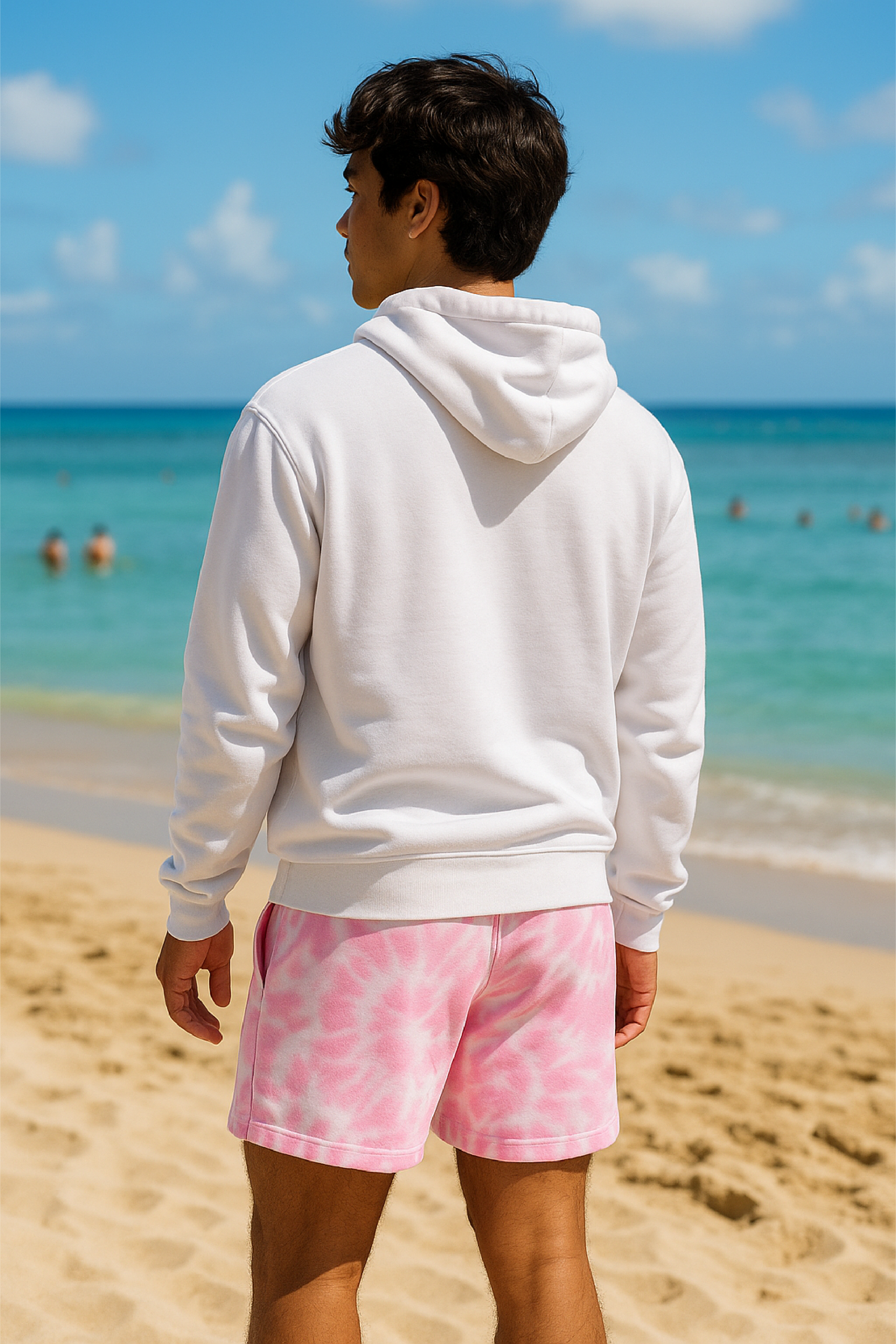 RF Wear Men's Tie Dye Shorts - Pink/White - Model Back View