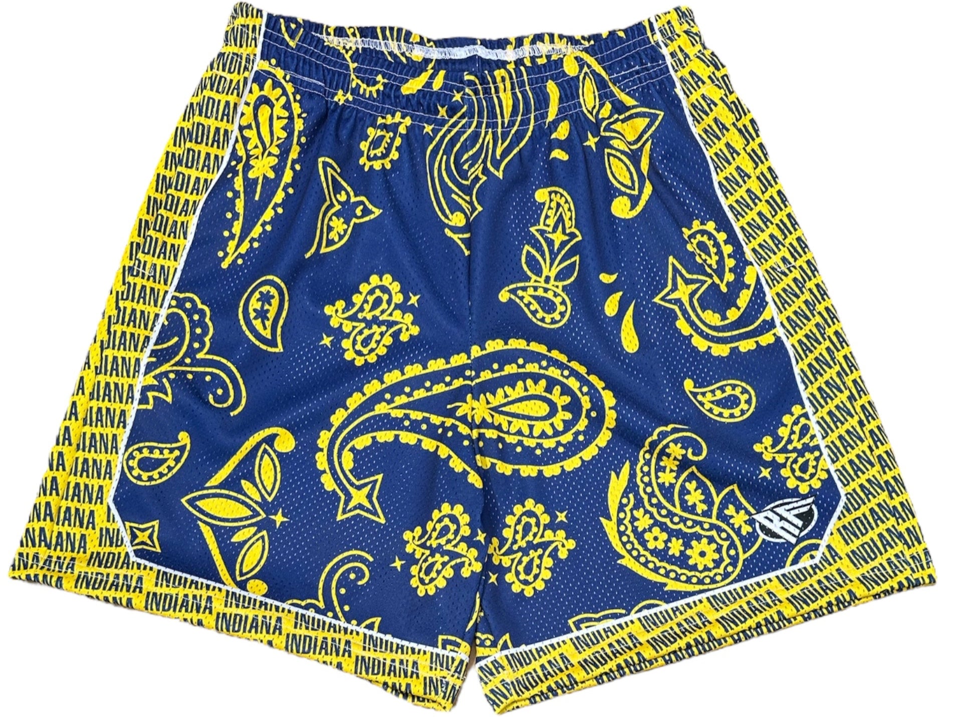 RF-Wear Men's Mesh Basketball Paisley Indiana  Shorts in Yellow/Blue