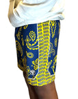 Man wearing RF-Wear Men's Mesh Basketball Paisley Indiana  Shorts in Yellow/Blue 