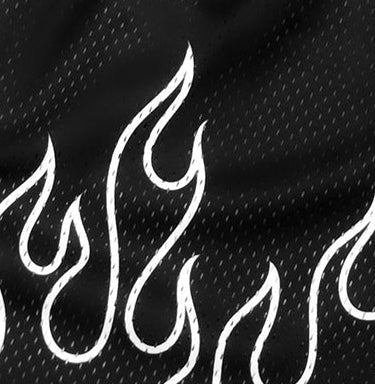 Close-up of RF-Wear Men's Mesh Fire Shorts in Black/White