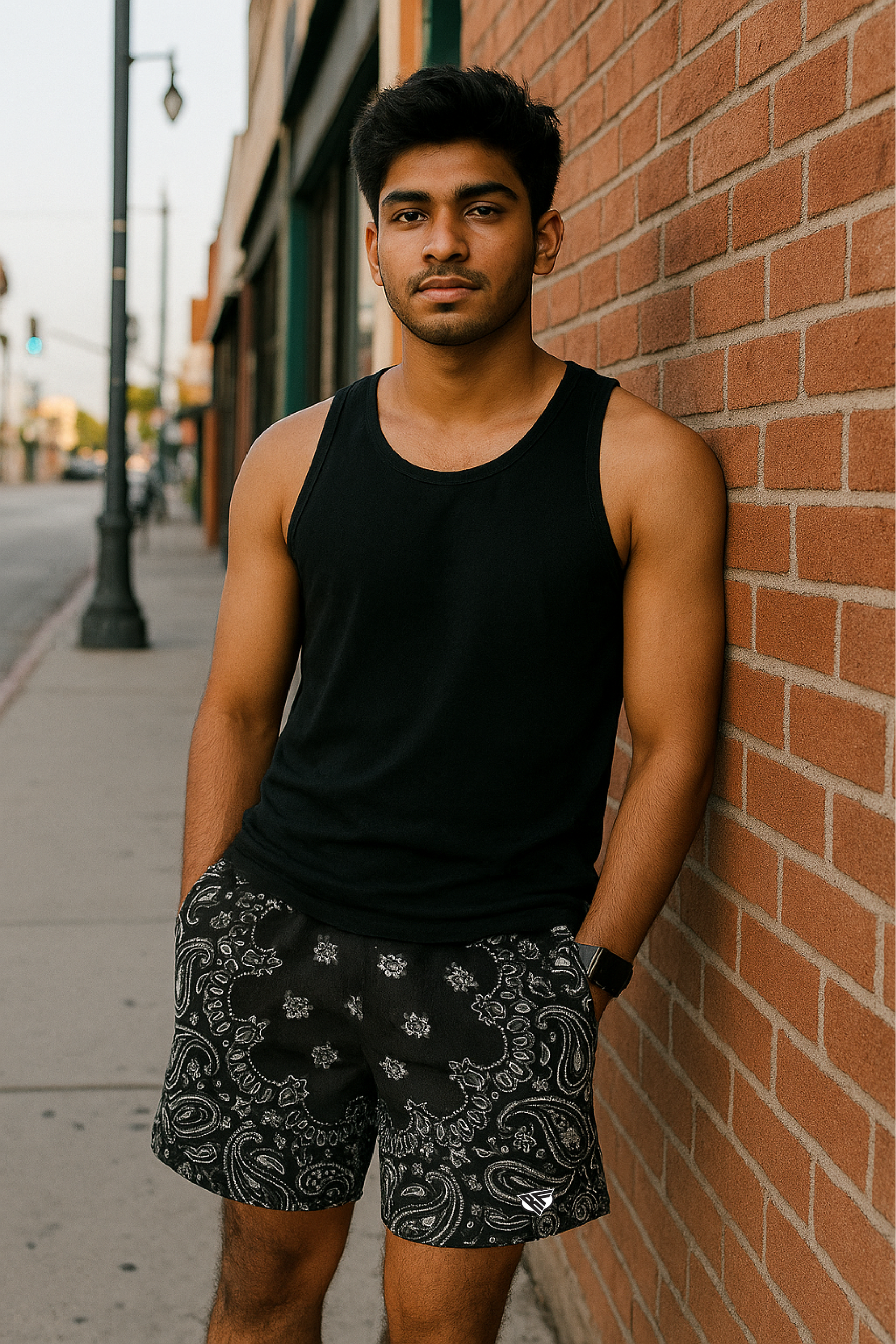 RF Wear Men&#39;s Mesh Bandana Shorts - Black - Model Front View