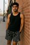 RF Wear Men's Mesh Bandana Shorts - Black - Model Front View
