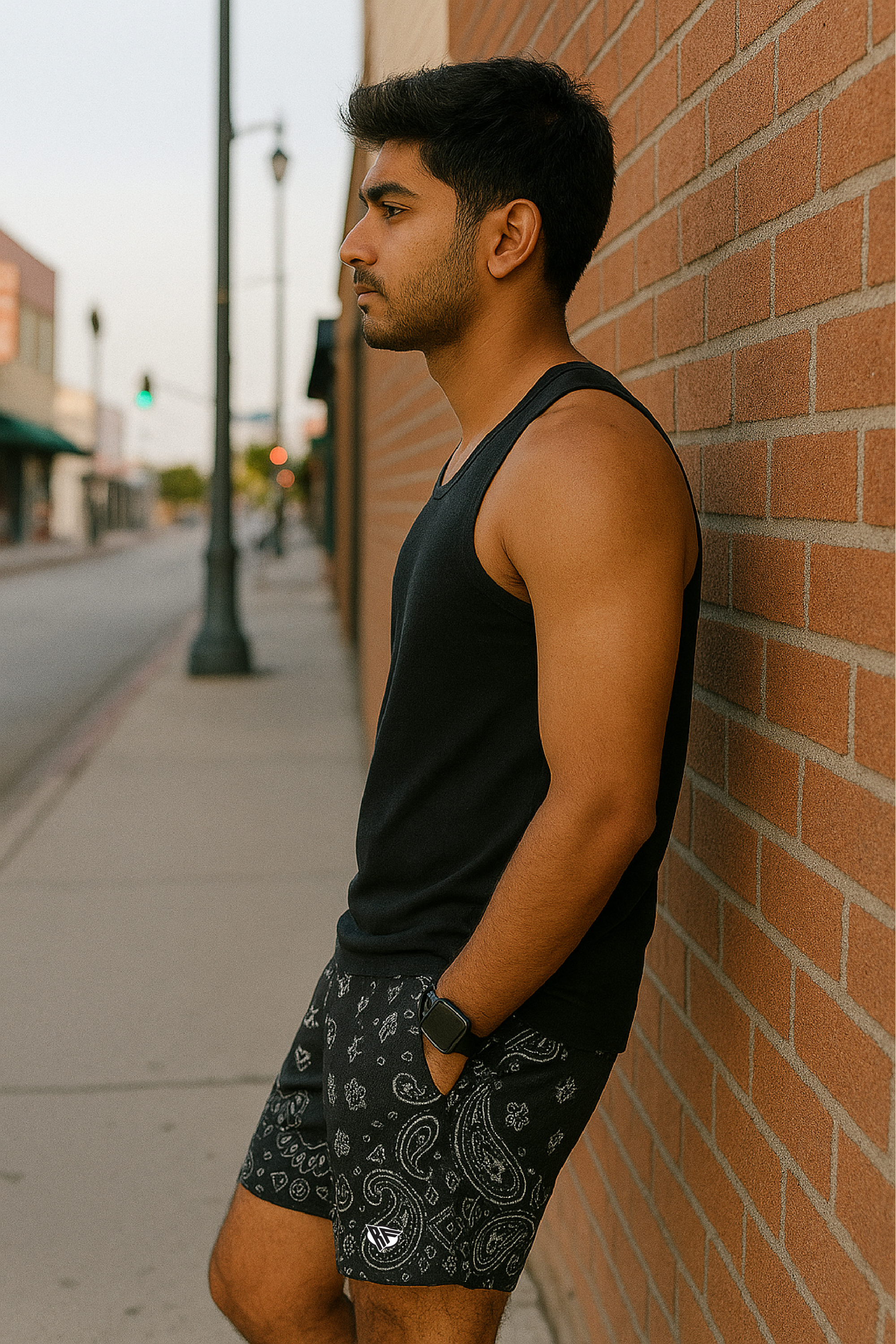 RF Wear Men&#39;s Mesh Bandana Shorts - Black - Model Side View