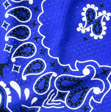 Close-up of RF-Wear Men's Mesh Bandana in blue. 