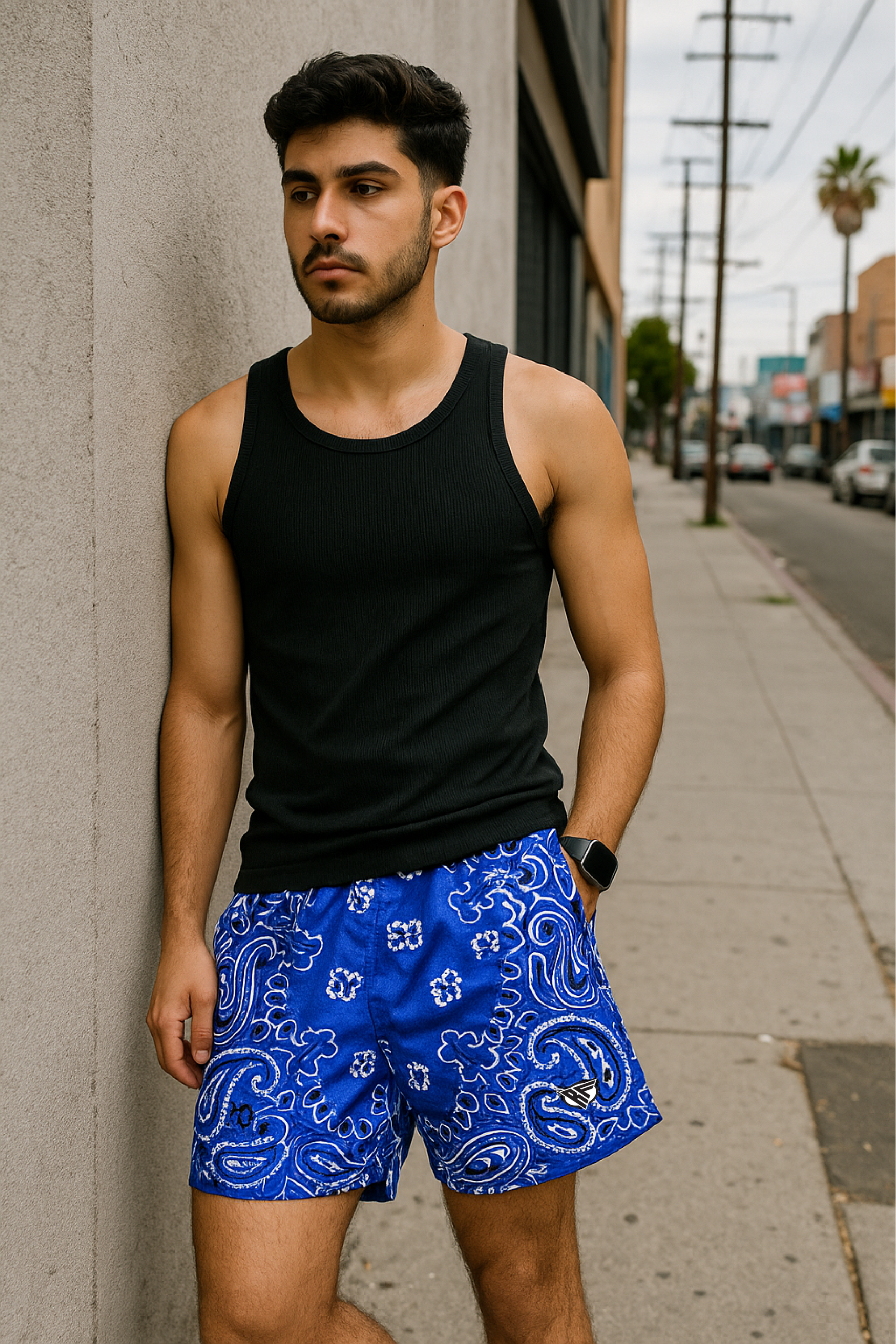 RF Wear Men&#39;s Mesh Bandana Shorts - Blue - Model Front View