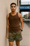 RF Wear Men's Mesh Bandana Shorts - Brown - Model Front View