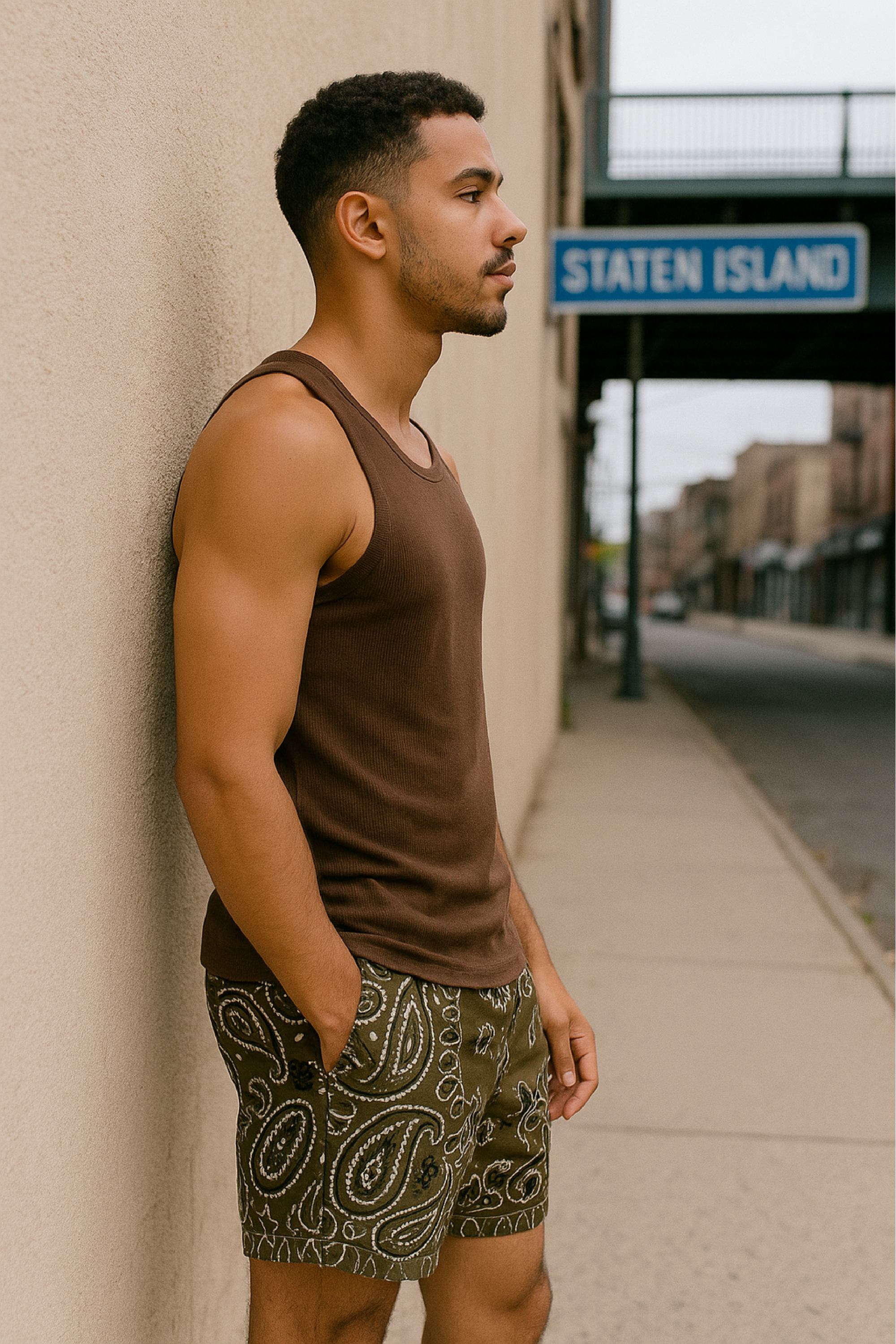 RF Wear Men's Mesh Bandana Shorts - Brown - Model Side View
