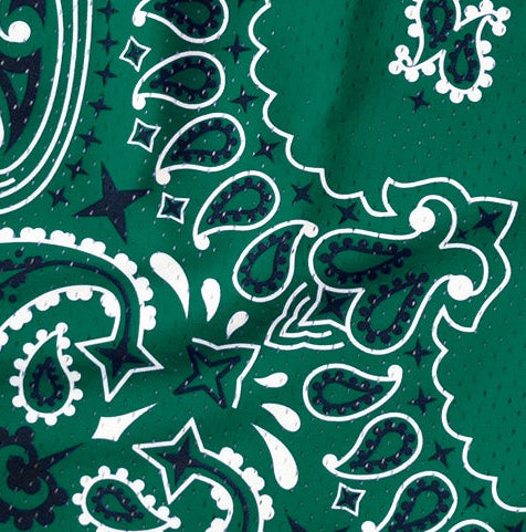 Close-up of RF-Wear Men's Mesh Bandana Shorts in Green 