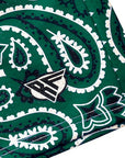 Close-up of RF-Wear Men's Mesh Bandana Shorts in Green with RF logo