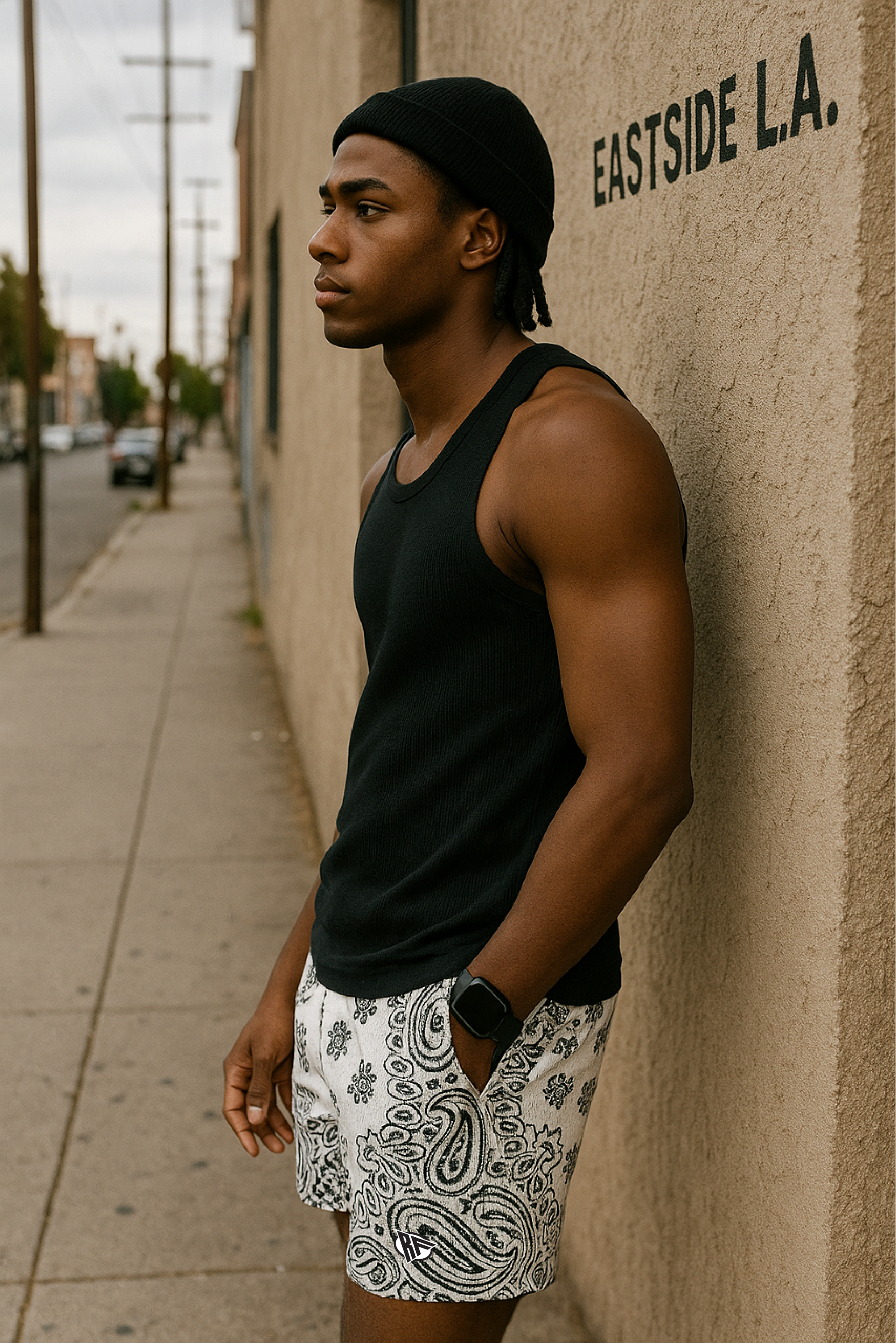 RF Wear Men's Mesh Bandana Shorts - White - Model Side View