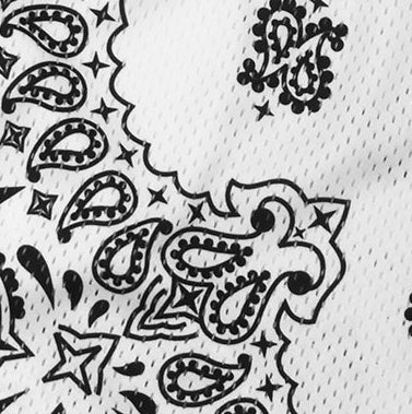 Close-up of RF-Wear Men's Mesh Bandana Shorts in White 